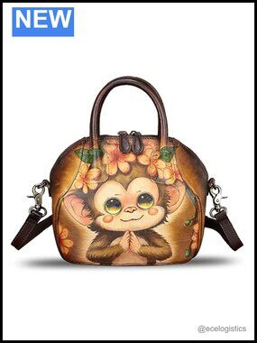 Genuine Leather Hand Painted Satchel Handbag Women Purse Crossbody Shoulder Bag